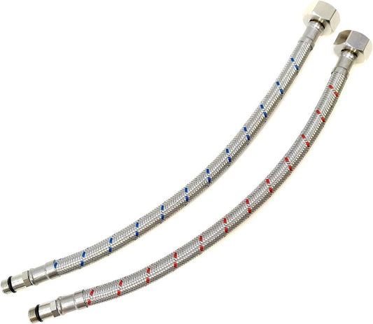 2X M12x1/2 BSP (300mm) Flexible Tap Connectors for Monobloc Mixer Taps