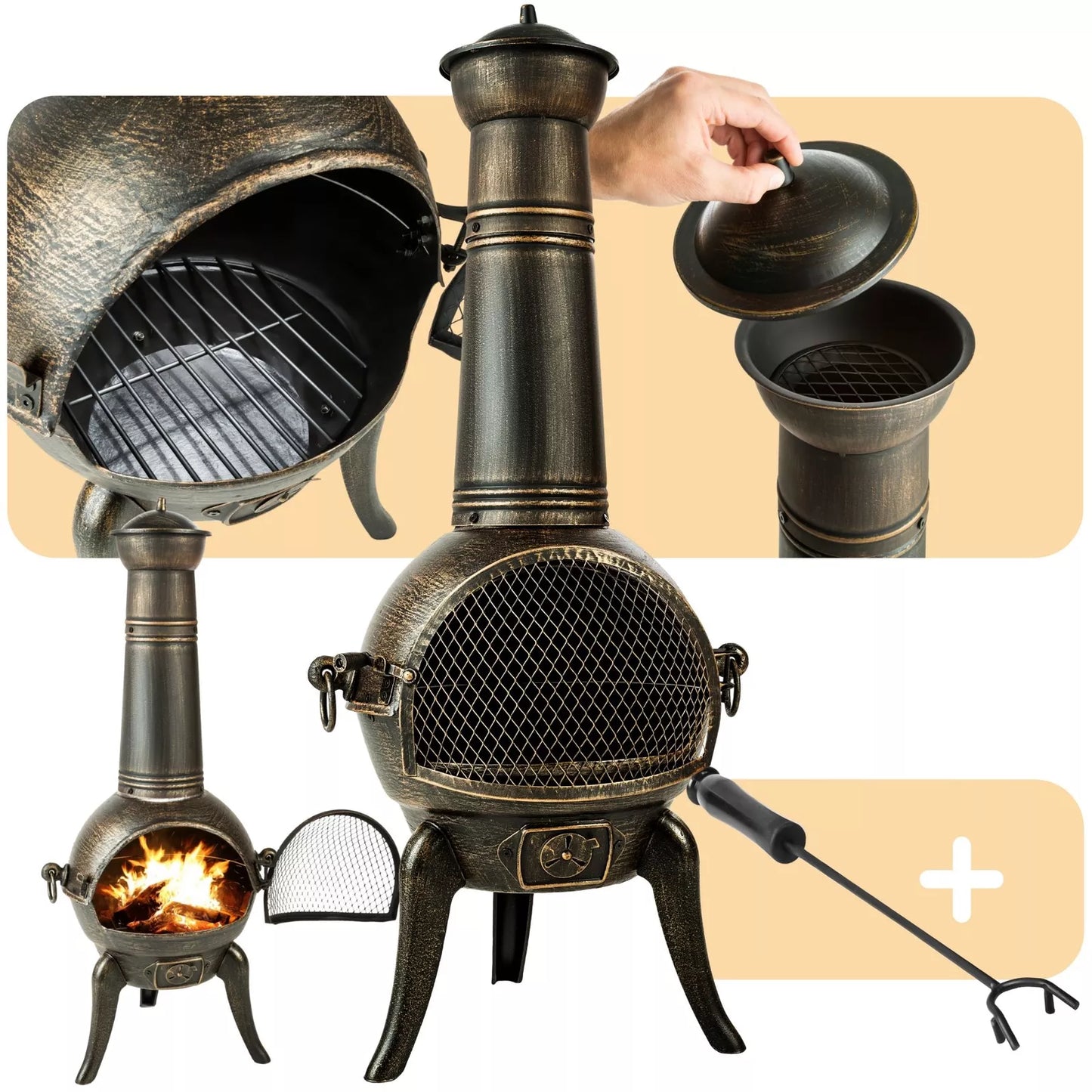 Chimenea Cast Iron Garden Heater BBQ Fire Pit Grill Large Fireplace Barbecue