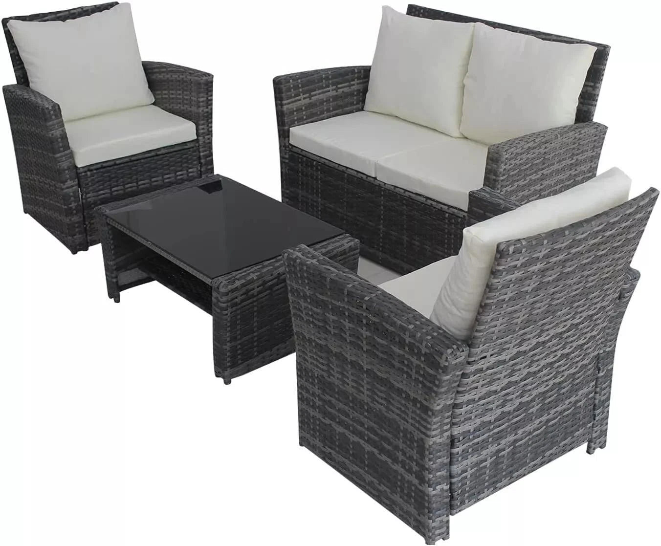 Rattan Garden Furniture Sofa Set Table 2 Arms Chairs & 2 Seater with Table