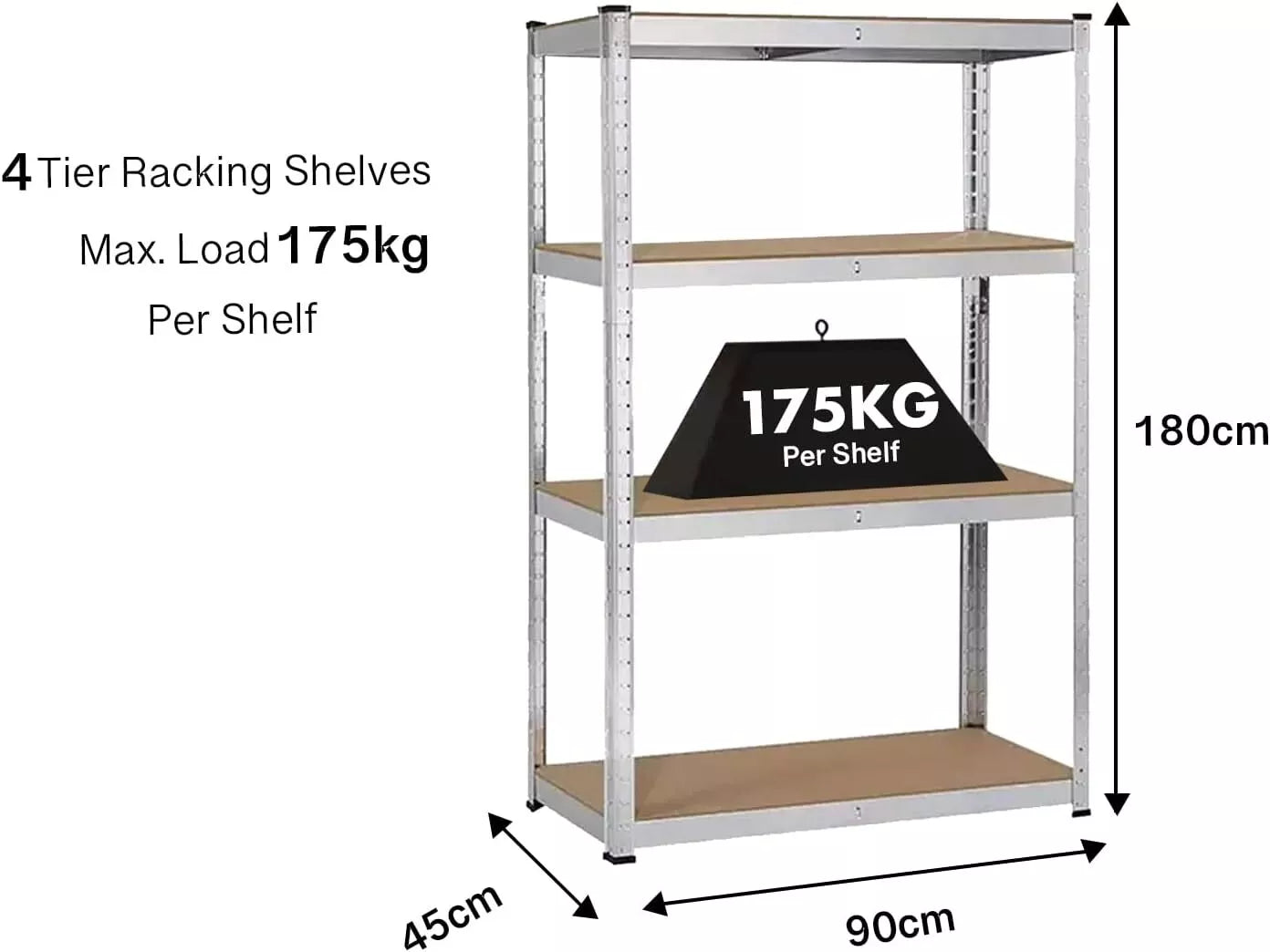 4 Tier Heavy Duty Metal Storage Racking Garage Shelving Shelf Units -180x90x45cm