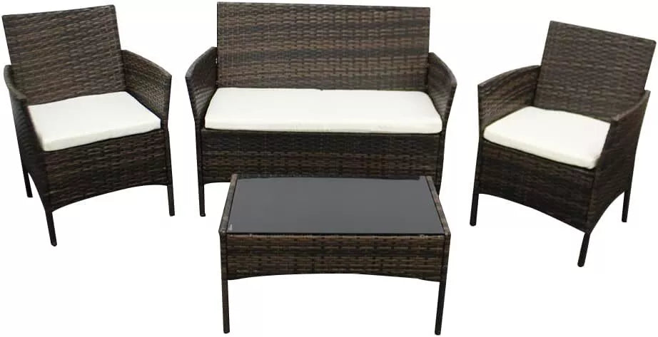 4 Piece Rattan Garden Furniture Set Outdoor Sofa Chairs Table Patio Set