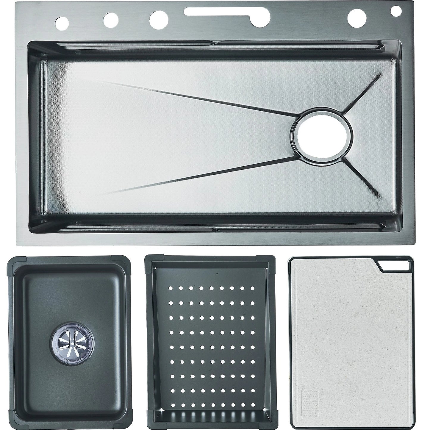 LED Inset Kitchen Sink Set Stainless Steel Single Bowl with Mixer Tap Waste Kits