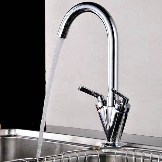Modern Kitchen Sink Mixer Taps Swivel Spout Dual Lever Tap Mono Chrome Faucet UK