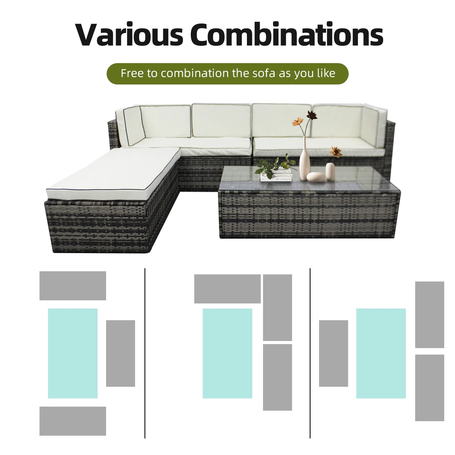 6 Seater Rattan Garden Furniture Corner Sofa L-Shape Set In/Outdoor with Cushion