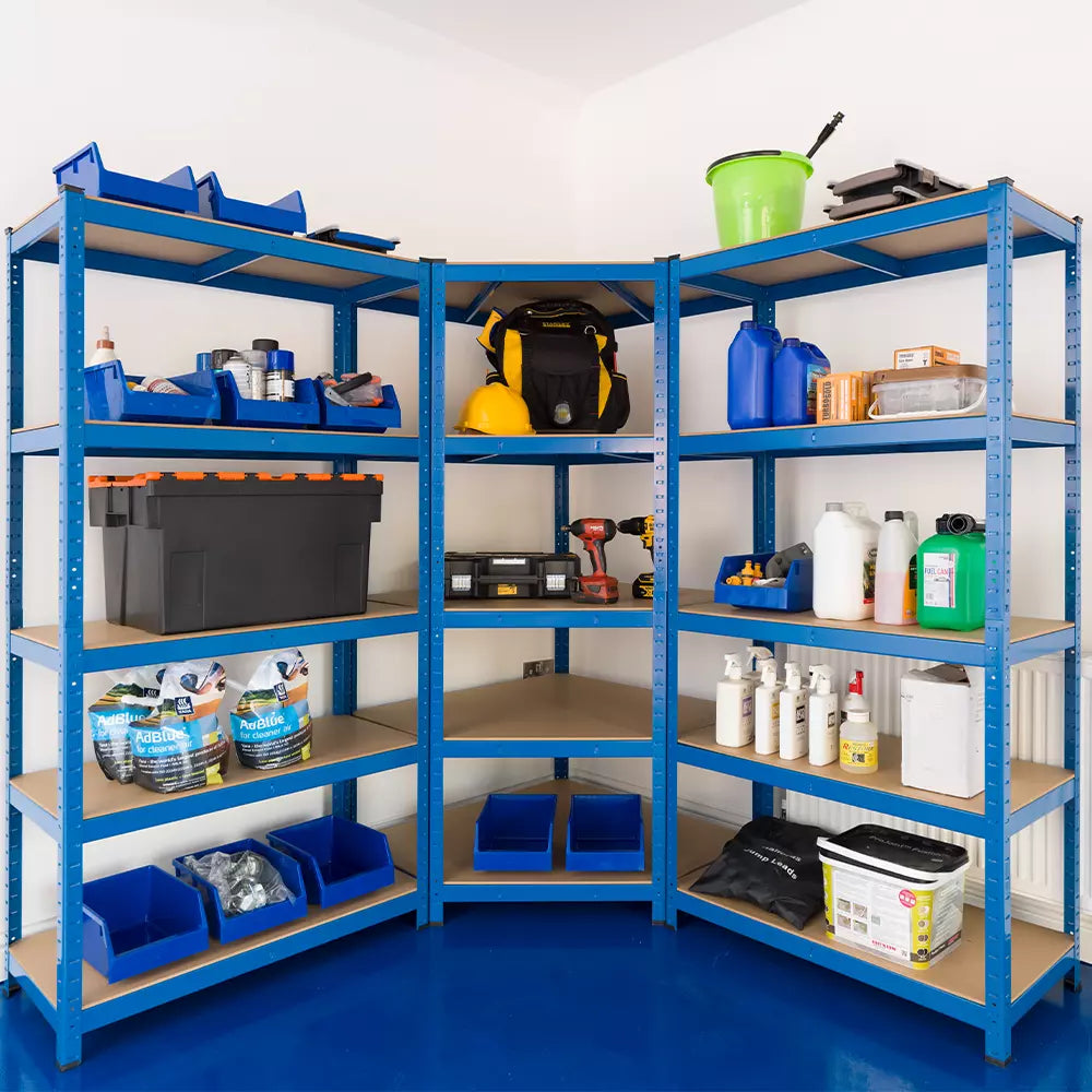 Super Heavy Duty Metal Shelving 1800 x 900 x 450mm Blue Corner Garage Racking/Shelving & 2 x 900mm Bays