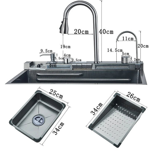 LED Inset Kitchen Sink Set Stainless Steel Single Bowl with Mixer Tap Waste Kits
