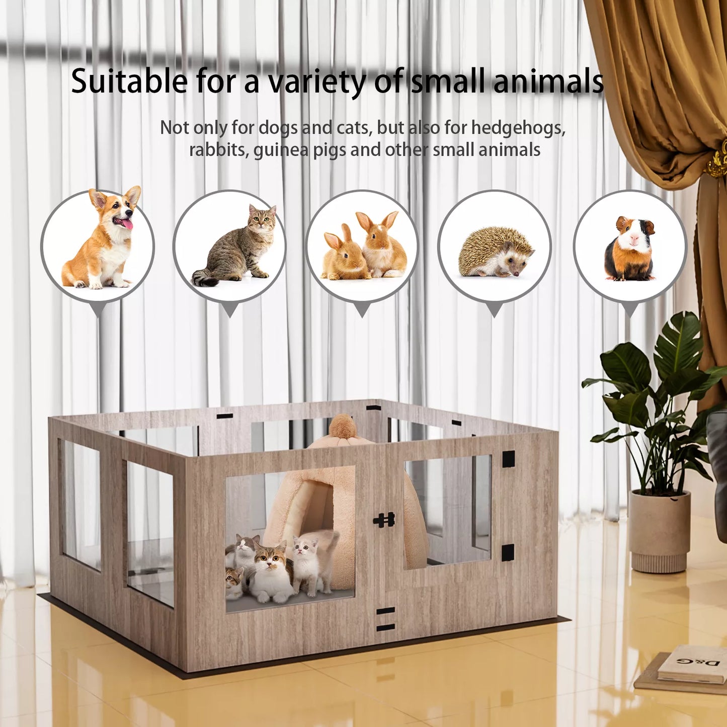 Wooden Dog Whelping Box Pet Puppy Playpen with Waterproof Fertility Pad