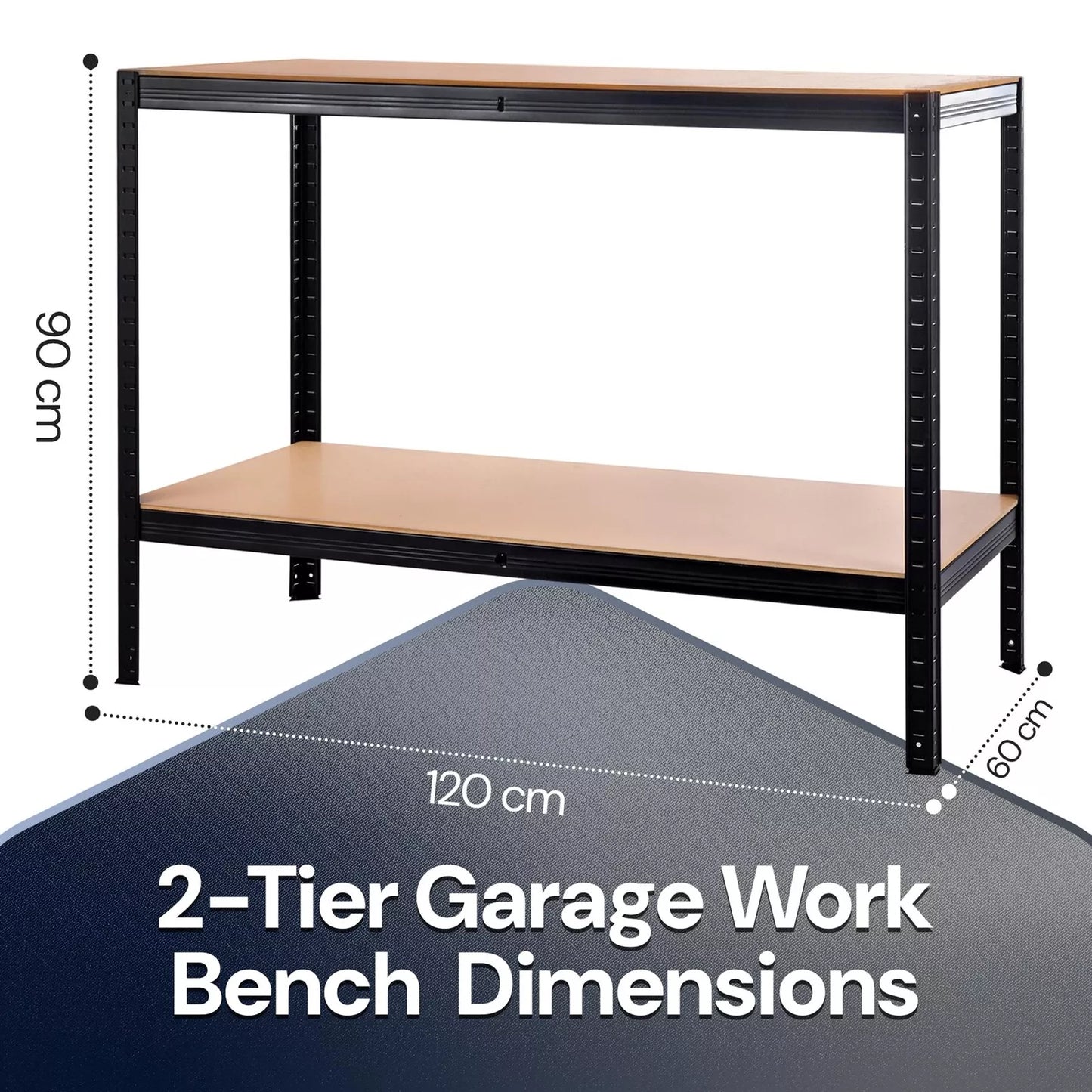 2 Tier Workbench Office Table Storage Steel Racking Garage 200kg Shelf Capacity