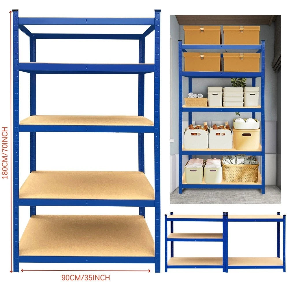 180 x 90 x 40cm (70.8 x 35.4 x 15.7 inches) Blue 5 Tier Racking Shelf Heavy Duty Garage Shelving Galvanised Storage Shelves