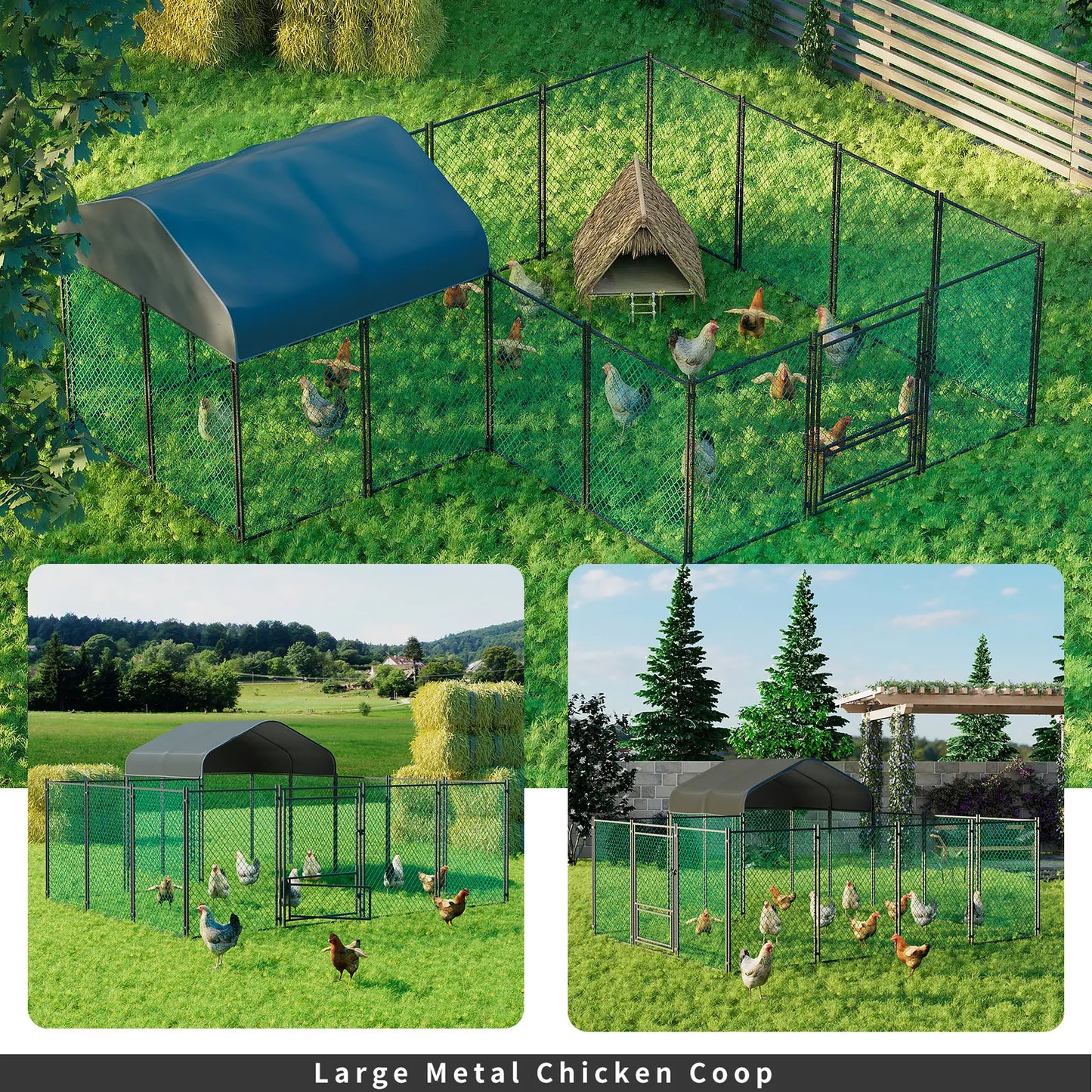 Large Iron Walk-in Chicken Run Coop Cage Hens Rabbit Dogs Ducks Chickens Poultry