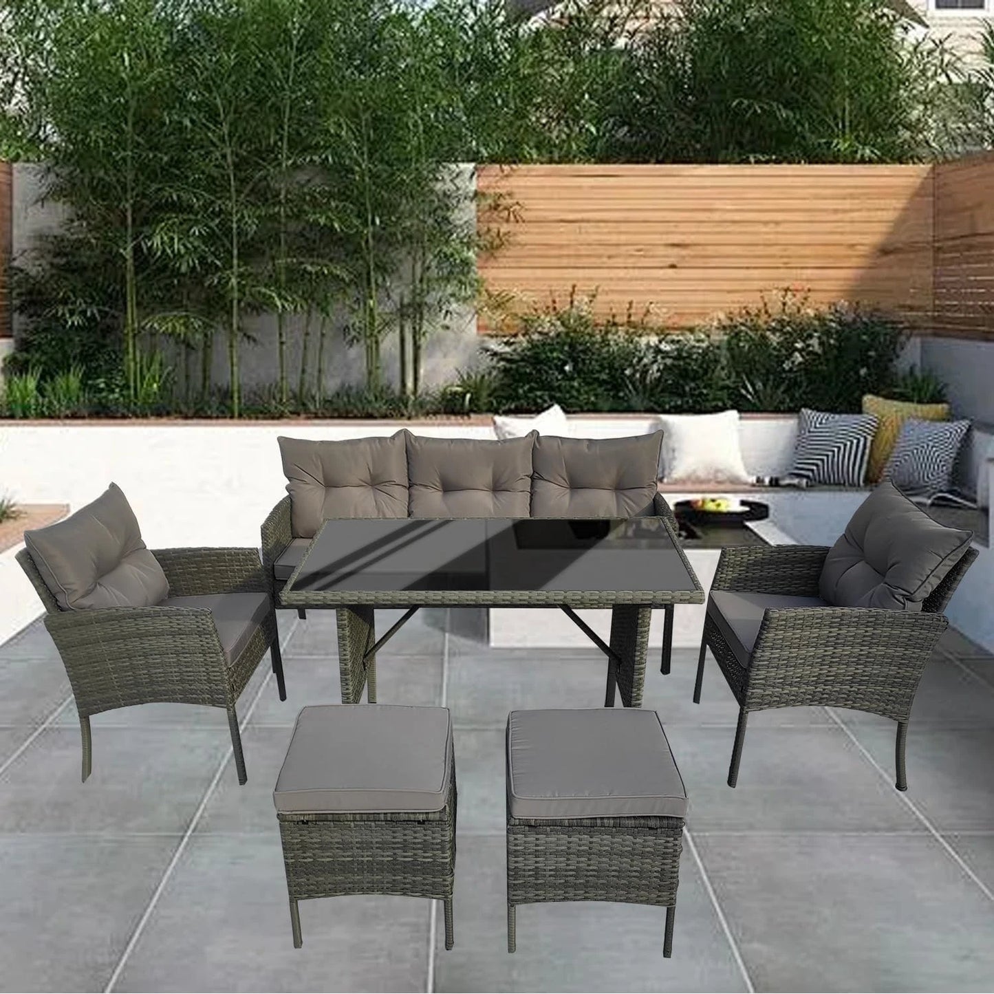RATTAN GARDEN FURNITURE SET WICKER SOFA TABLE CHAIRS FOR OUTDOOR PATIO 7 SEATER