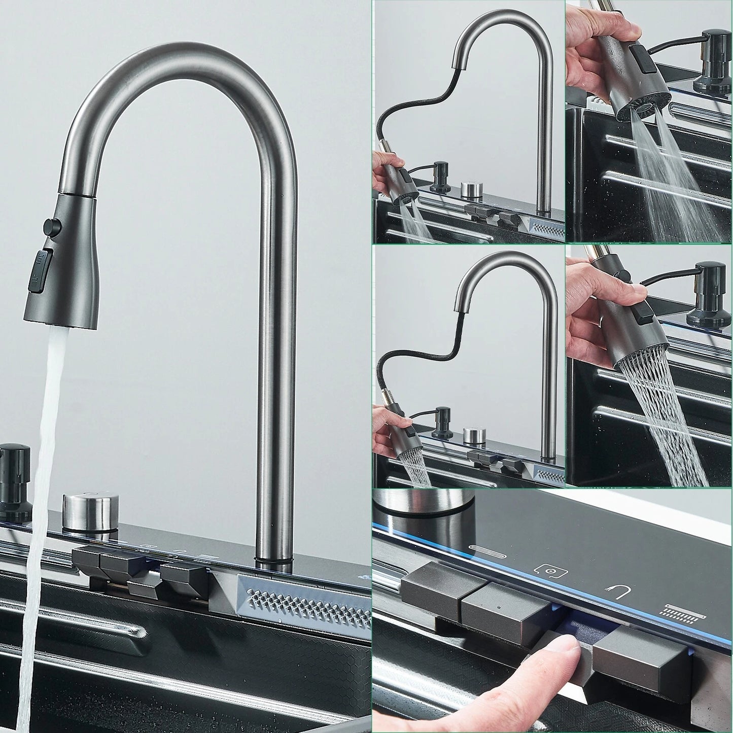 LED Inset Kitchen Sink Set Stainless Steel Single Bowl with Mixer Tap Waste Kits