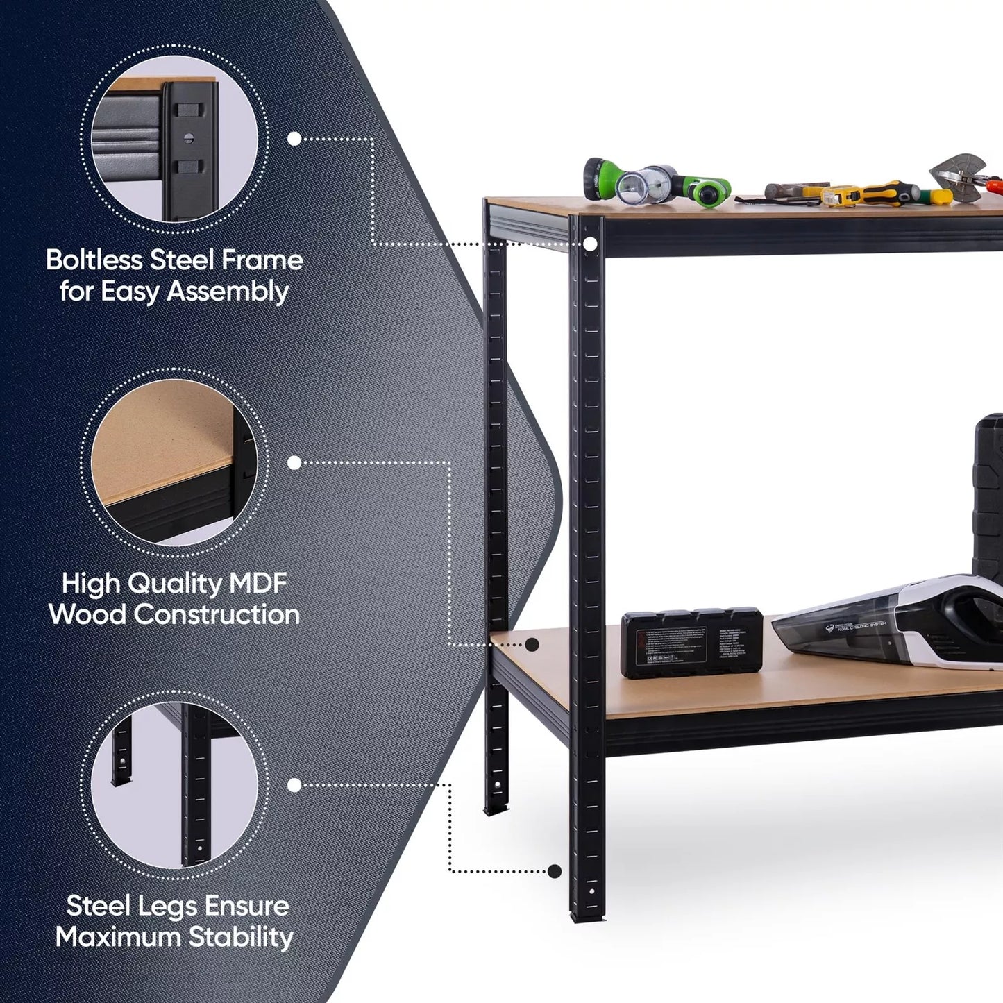 2 Tier Workbench Office Table Storage Steel Racking Garage 200kg Shelf Capacity