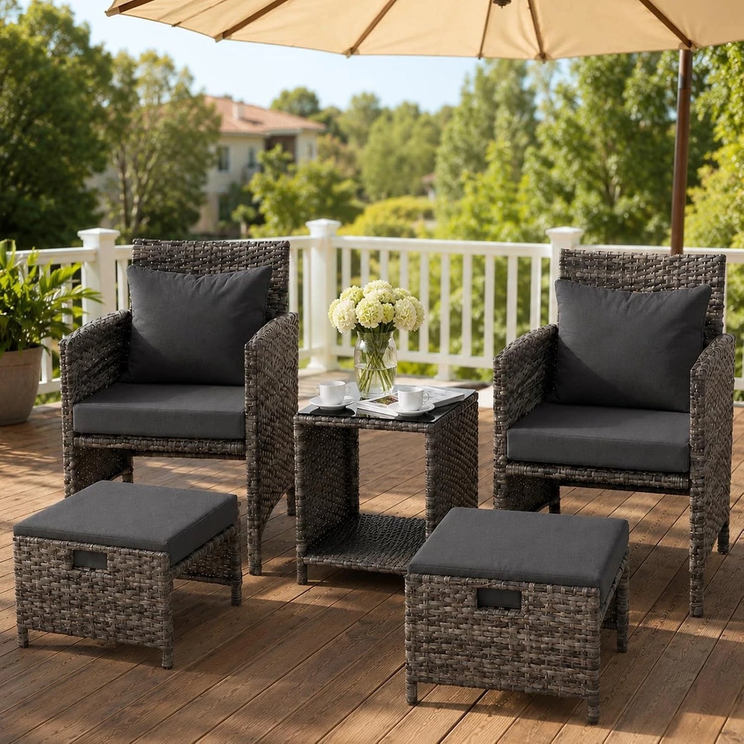 Rattan Sofa Set 5 Piece Rattan Garden Furniture Chair Coffee Table Outdoor Patio