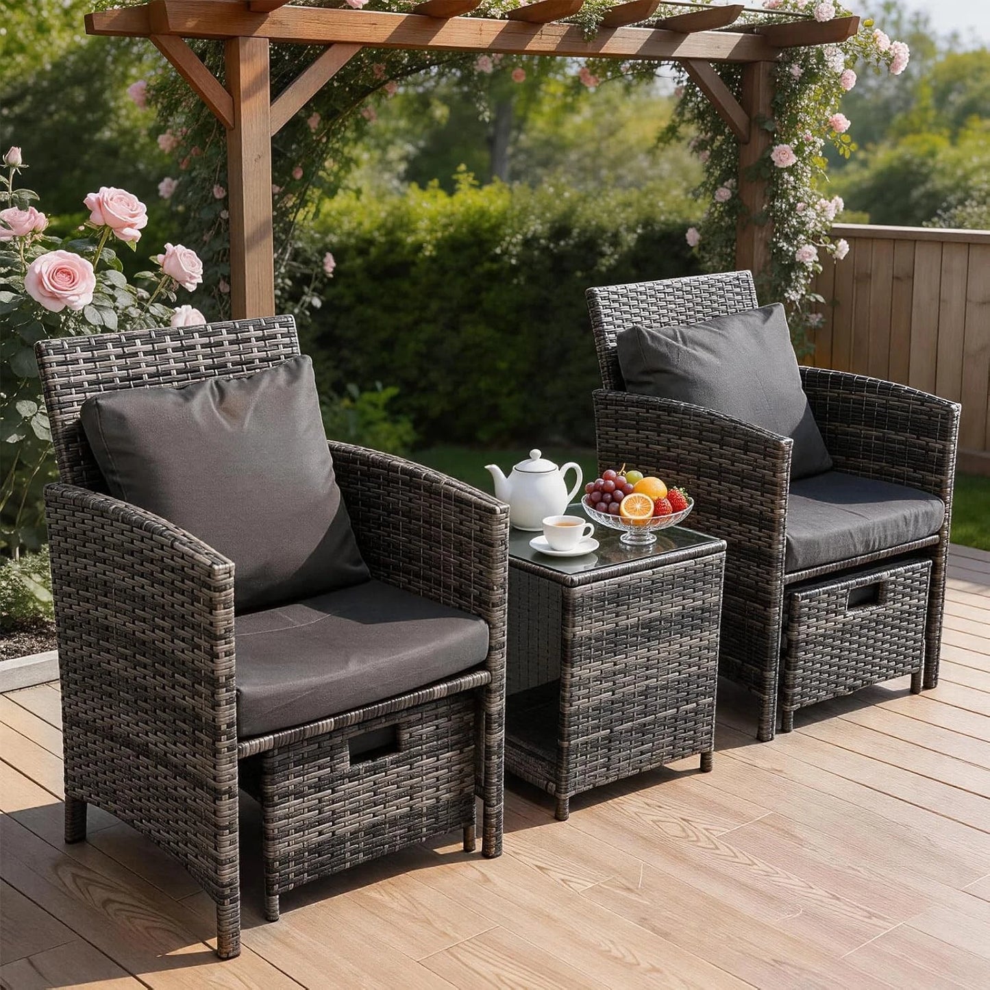 Rattan Sofa Set 5 Piece Rattan Garden Furniture Chair Coffee Table Outdoor Patio