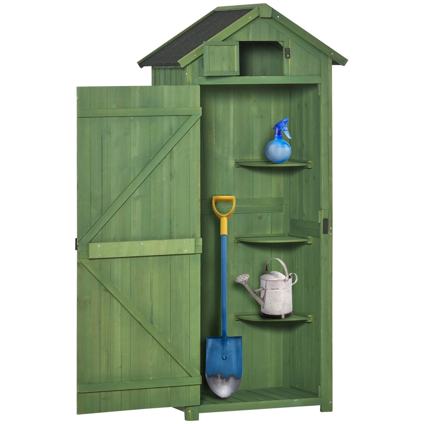 Wooden Garden Storage Shed Tool Storage Box, 77 x 54 x 179 cm, Green
