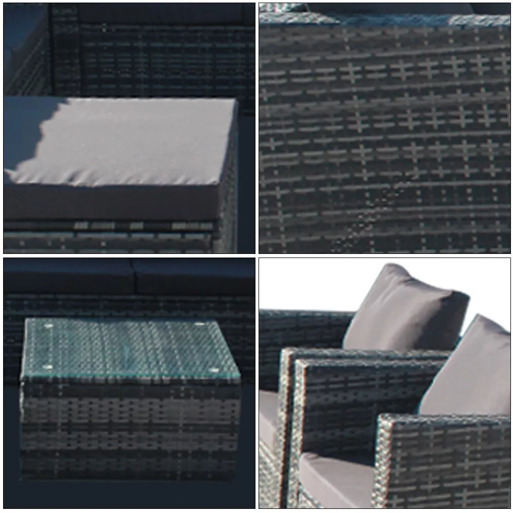 Rattan Corner Furniture Set 9 Seater Garden Sofa Stools Table + Waterproof Cover, UV Protected, 9 Seater, FREE Rain Cover