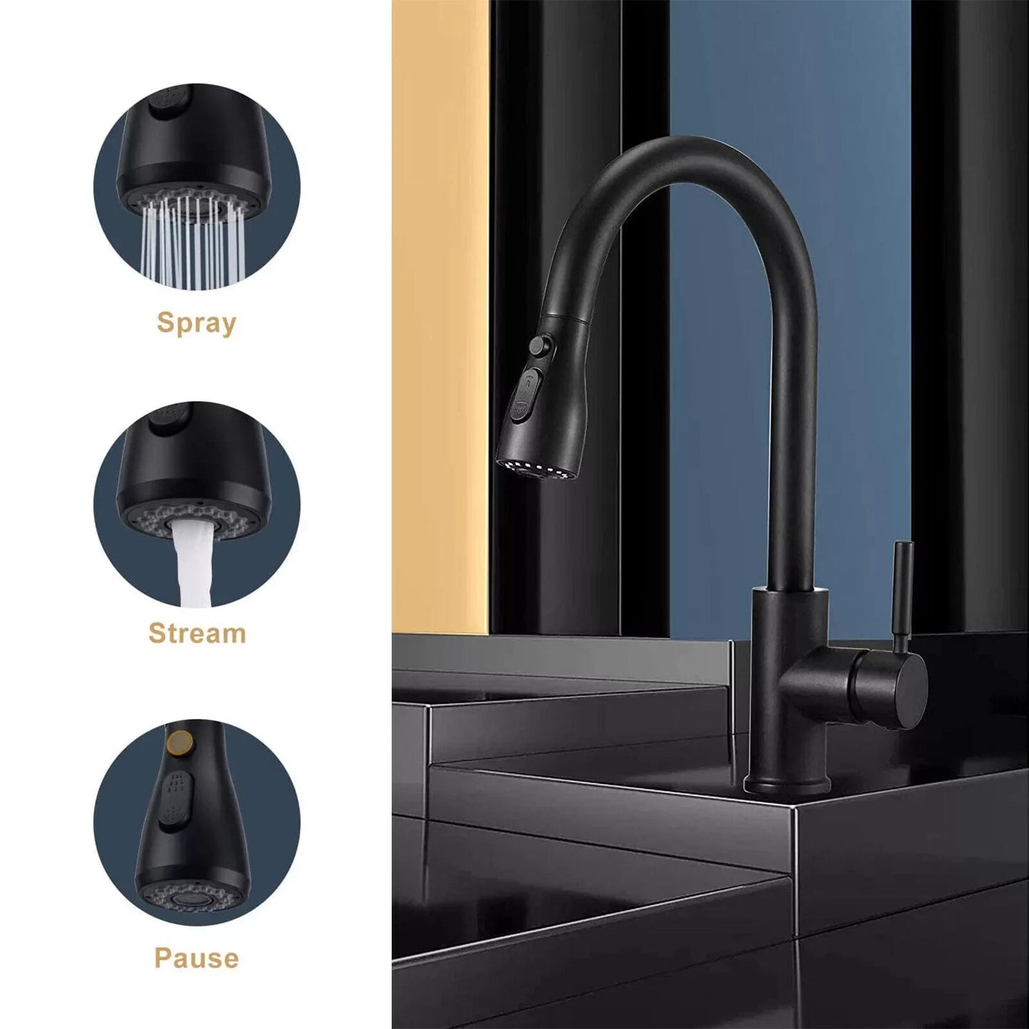 360° Kitchen Sink Mixer Taps Pull Out Spout Spray Single Lever Modern Mono Tap