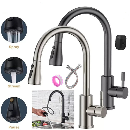 360° Kitchen Sink Mixer Taps Pull Out Spout Spray Single Lever Modern Mono Tap
