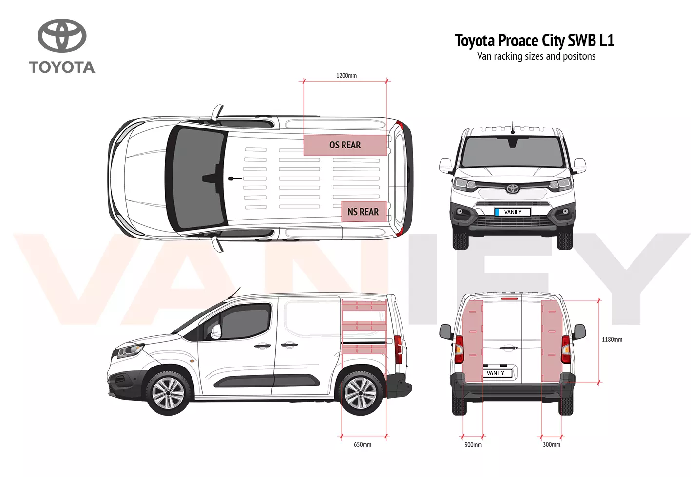 Toyota Proace City SWB 2019+ Van Racking Tool Storage Shelving NS Rear