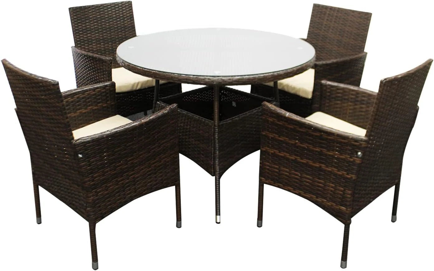 5 Piece Rattan Garden Furniture Set with 4 Chairs & Coffee Table Outdoor Patio
