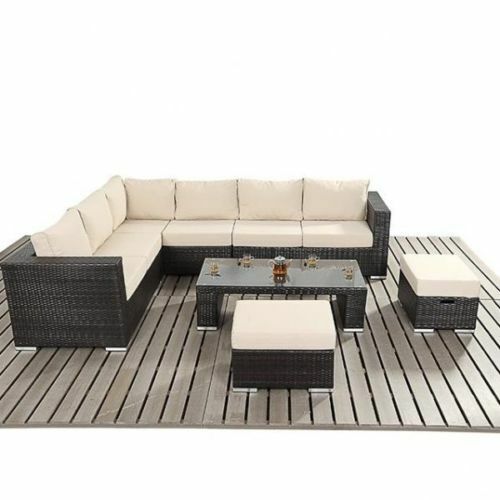 Modern Rattan Corner Sofa, Rattan Stools and Coffee Table Set - Garden Rattan