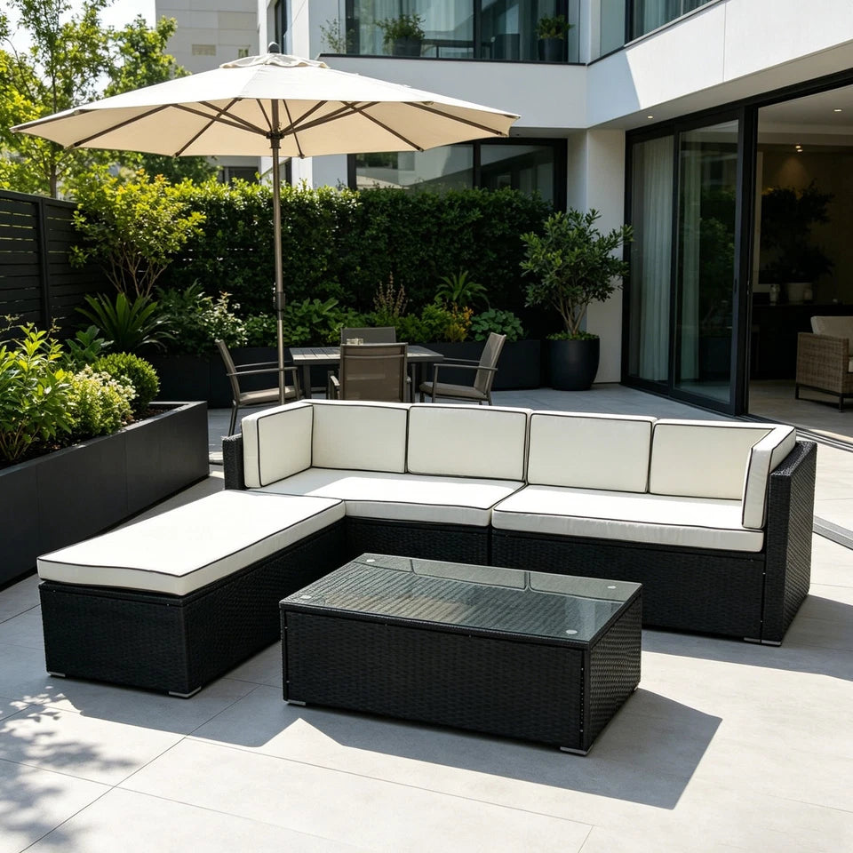 6 Seater Rattan Garden Furniture Corner Sofa L-Shape Set In/Outdoor with Cushion