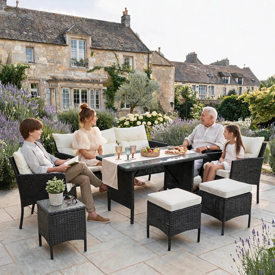 RATTAN GARDEN FURNITURE SET WICKER SOFA TABLE CHAIRS FOR OUTDOOR PATIO 7 SEATER