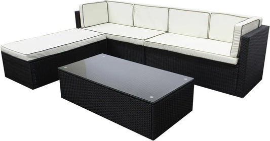 6 Seater Rattan Garden Furniture Corner Sofa L-Shape Set In/Outdoor with Cushion
