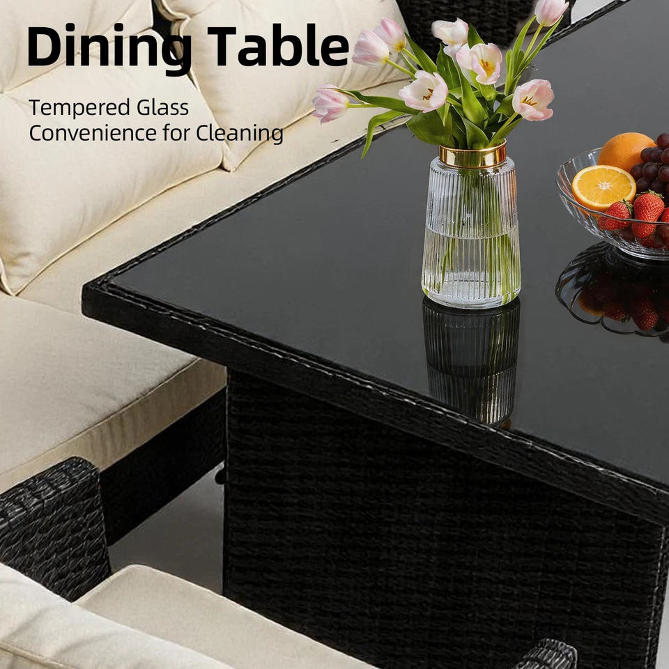 RATTAN GARDEN FURNITURE SET WICKER SOFA TABLE CHAIRS FOR OUTDOOR PATIO 7 SEATER