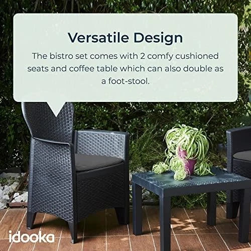 Garden Furniture Set Table Chairs 3 Piece Bistro Set Patio Outdoor Rattan Style