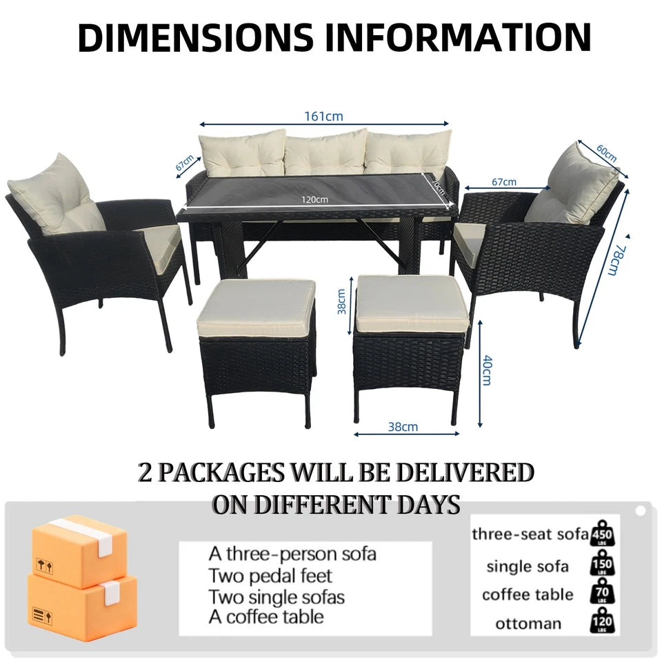 RATTAN GARDEN FURNITURE SET WICKER SOFA TABLE CHAIRS FOR OUTDOOR PATIO 7 SEATER