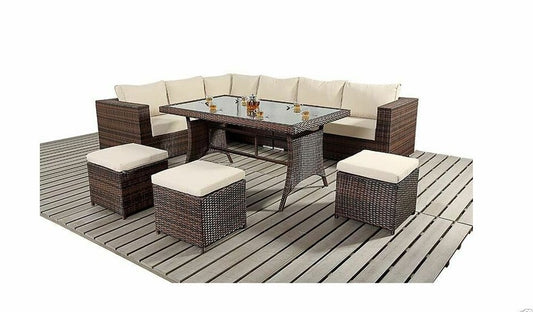 9 SEATER RATTAN GARDEN FURNITURE SOFA DINING TABLE SET CONSERVATORY OUTDOOR