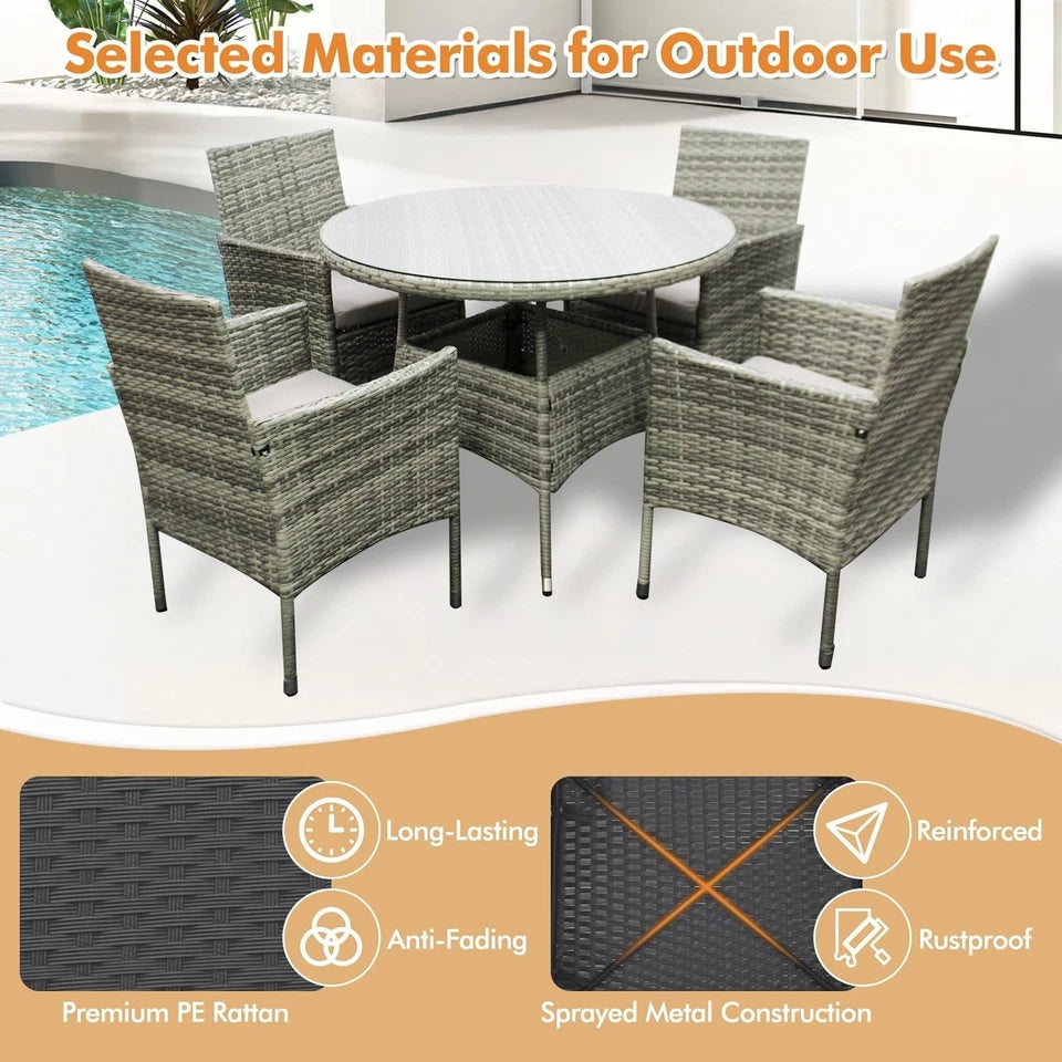 5 Piece Rattan Garden Furniture Set with 4 Chairs & Coffee Table Outdoor Patio