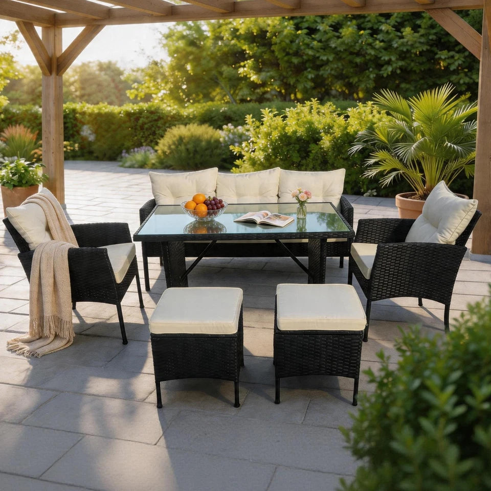 RATTAN GARDEN FURNITURE SET WICKER SOFA TABLE CHAIRS FOR OUTDOOR PATIO 7 SEATER