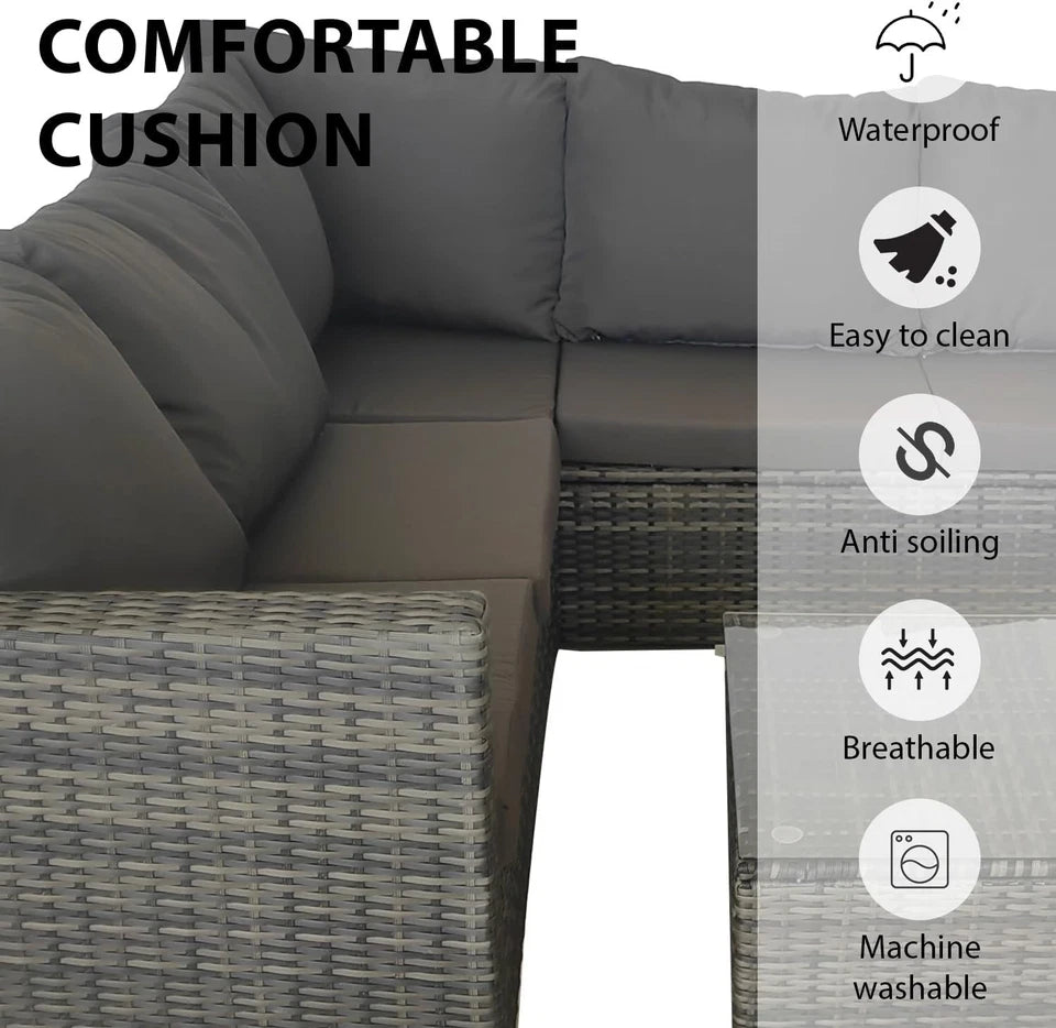 5 Seaters Rattan Garden Furniture Corner Sofa Set with Table, Outdoor Patio Set