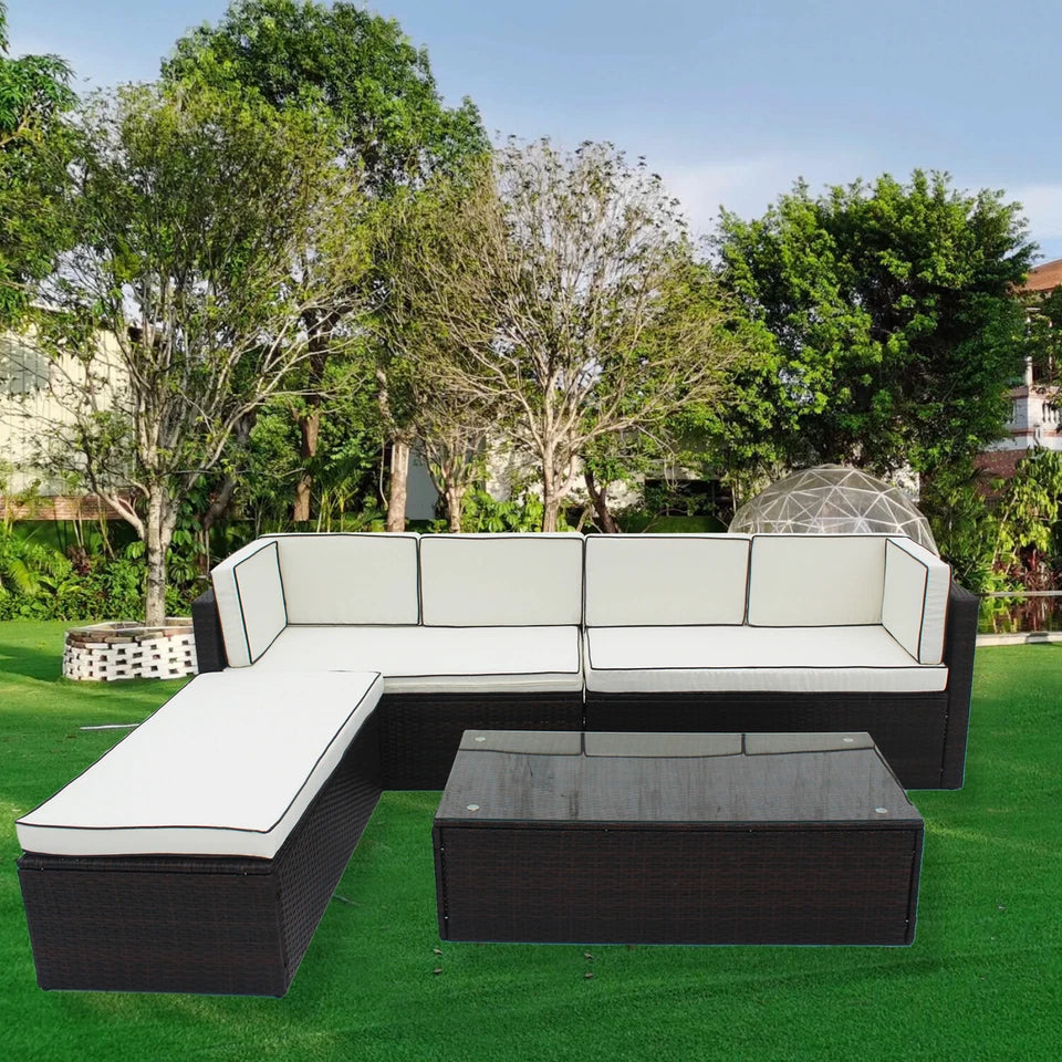 6 Seater Rattan Garden Furniture Corner Sofa L-Shape Set In/Outdoor with Cushion