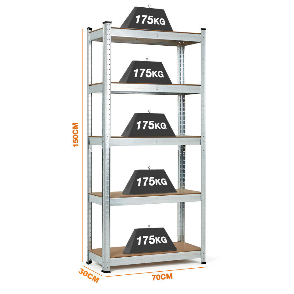 150 x 70 x 30cm Galvanised Small 5 Tier Racking Heavy Duty Garage Shelving Storage Shelves Boltless Steel Unit