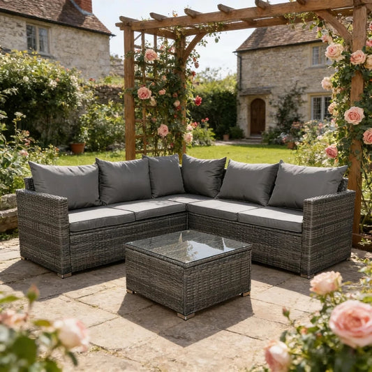 5 Seaters Rattan Garden Furniture Corner Sofa Set with Table, Outdoor Patio Set