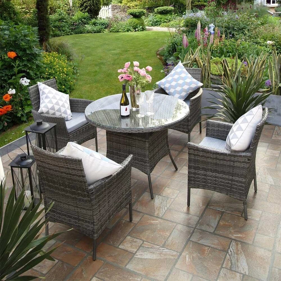 5 Piece Rattan Garden Furniture Set with 4 Chairs & Coffee Table Outdoor Patio