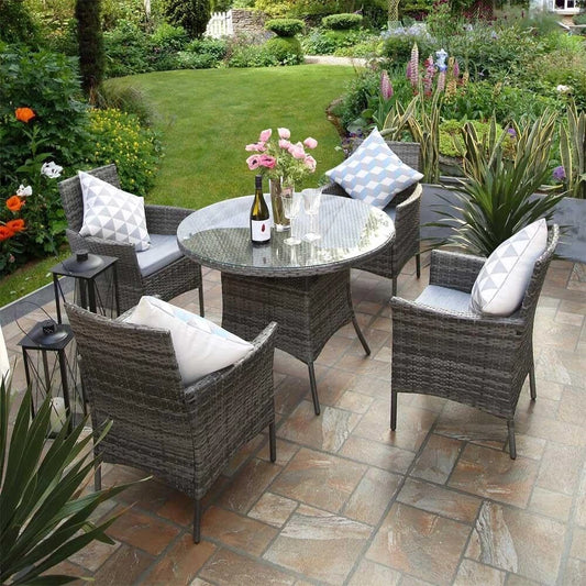 5 Piece Rattan Garden Furniture Set with 4 Chairs & Coffee Table Outdoor Patio