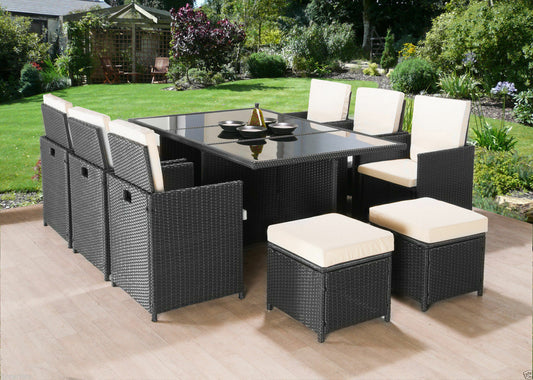 11PC CUBE RATTAN GARDEN FURNITURE SET 8 SEATER